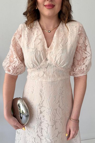MaziButik Embossed Dress Ecru