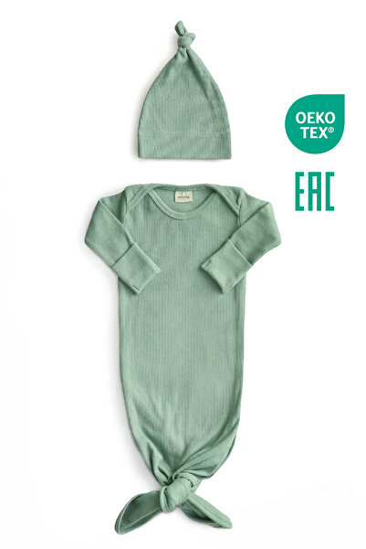 Minuche Ribbed and Bottom Tie Baby Bodysuit and Beanie Set 100% Cotton - Easy Bottom Opening Design