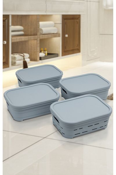 Nesto Home مجموعة من 4 صناديق ملونة متعددة الأغراض مع غطاء منظم مكتب 4x2,8 لتر