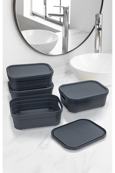 Nesto Home مجموعة من 4 صناديق ملونة متعددة الأغراض مع غطاء منظم مكتب 4x2,8 لتر