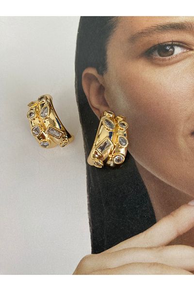 Pinery Jewels Pair of Half Hoop Earrings with Oval and Baguette Stones