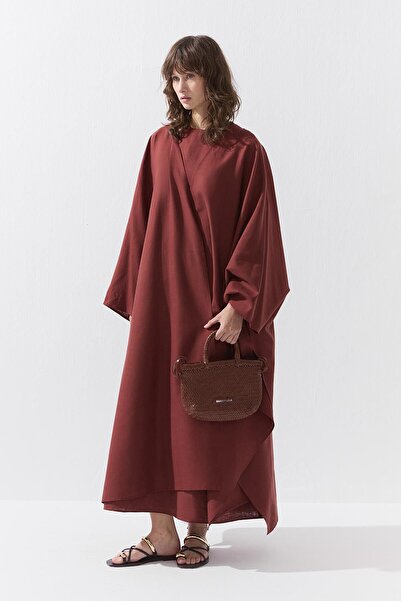 Hooopstore Lyocell Linen Bat Sleeve Long Coral Kimono
