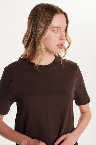 Tudors Tricou maro cu mânecă scurtă, cu decolteu, cu mânecă scurtă, pentru femei