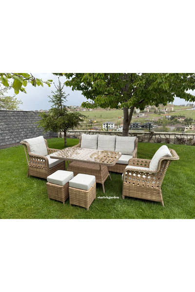 startek home garden Napoli Rattan Bahçe Balkon Masa Takımı (3-1-1) Puflu Açık...