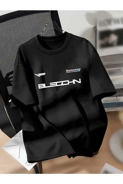 Cool mans Oversize Oversize Oversize Cotton Black Energy Printed Crew Neck T-Shirt