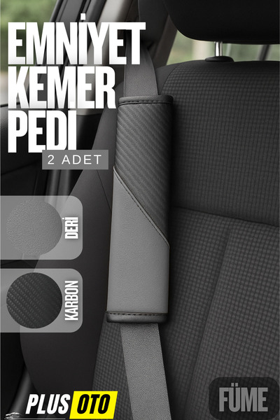 PlusOto Füme Emniyet Kemer Pedi 2 Adet Cırtlı Emniyet Kemer Kılıfı Omuz ve Bo...