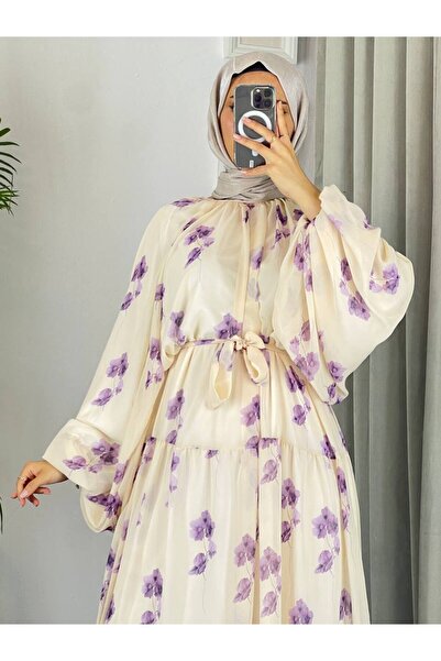 Esre Store 4526 - Şifon Kumaş Tesettür Elbise Lila