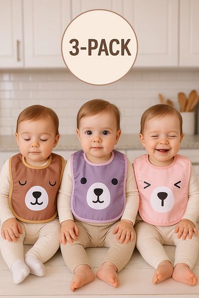 Babydonat Emoji 3-Piece Girl Liquid-Proof Baby Food Bib 0-18 Months