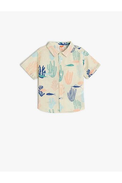 Koton Cotton Single Pocket Patterned Beige Baby Boy Shirt 5Smb60059Tw