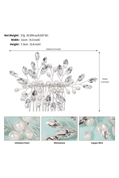 VİYA Alexa Handmade Promise Engagement Wedding Wedding with Pearls and Zircon Stone Elegant Bridal Hair Accessory