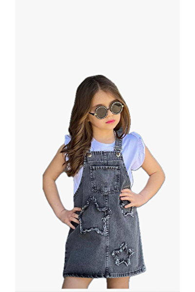 Calisa Girl's T-Shirt and Star Detailed Denim Skirt Salopet Eid Suit