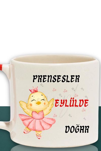 qoeuyl boutique Princesses Are Born This Month Printed Birthday Gift for Friend, Lover Red Handled Mug Cup