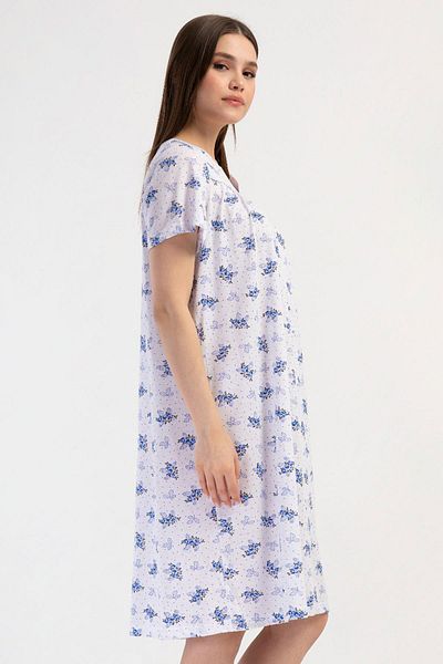 VİENETTA Women's Short Sleeve Blue Nightgown 100% Cotton C0T8N7O161