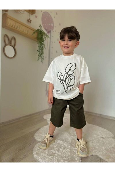 tunays shopping Boy's Oversize Tshirt Cargo Pocket Shorts Set