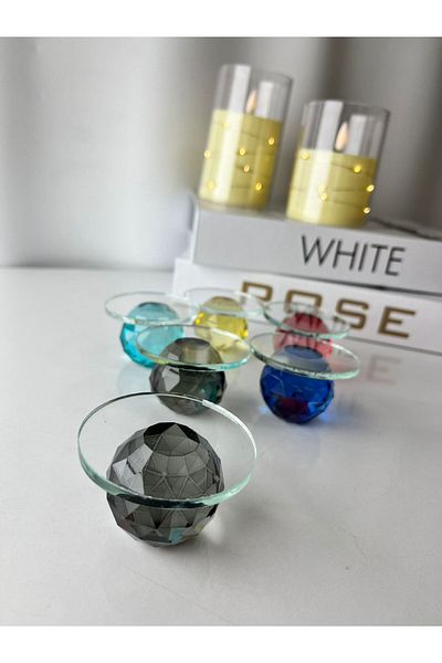 Moon Dizayn 6 Pieces Coffee Side Ball Turkish Delight Bowl - Metal Leg Plexiglass Transparent Presentation Silver Color