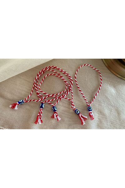BAE ATOLYE 5 Pieces Evil Eye Beaded Martenitska Red White Lucky Bracelet - Marten Thread Wish Bracelet