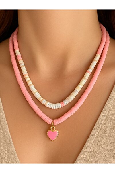 Fun Life مجموعة قلادة من خرز فيمو الملون والوردي