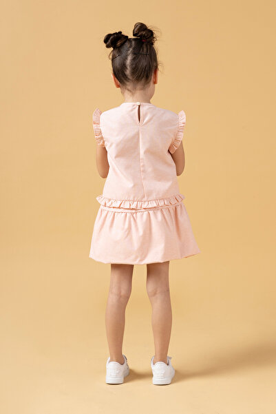 Minipodyum Girl's Balloon Skirt and Bow Detailed Summer Double Suit