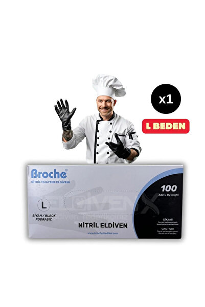 Ecoflex Broche Siyah Nitril Muayene Eldiveni Pudrasız (L) 100 Adet