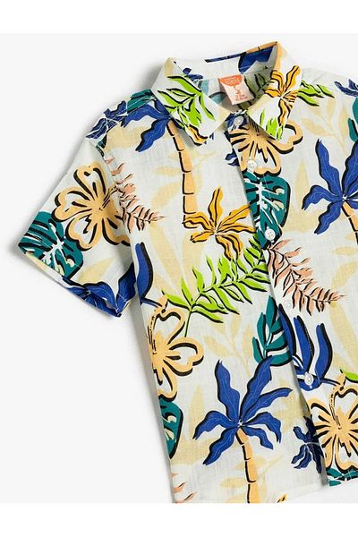 Koton Palm Print Single Pocket Cotton Short Sleeve Shirt