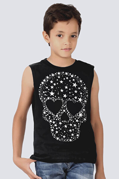 ROCKANDROLL Zvezdana lubanja, crni izrezani rukav | Bezsležni dečak T-shirt