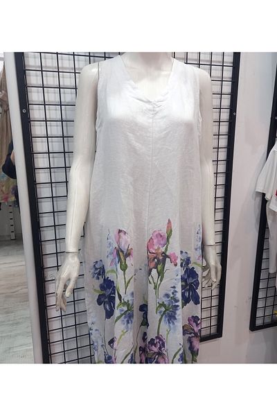 Butik Şans Floral Print Detailed Halter Neck Pocket Italian Linen Jumpsuit