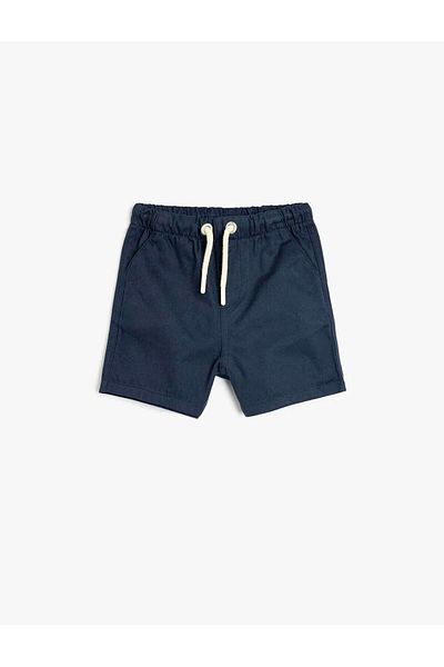Koton Cotton Pocket Detailed Tie Waist Navy Blue Baby Boy Shorts 5Smb40029Tw