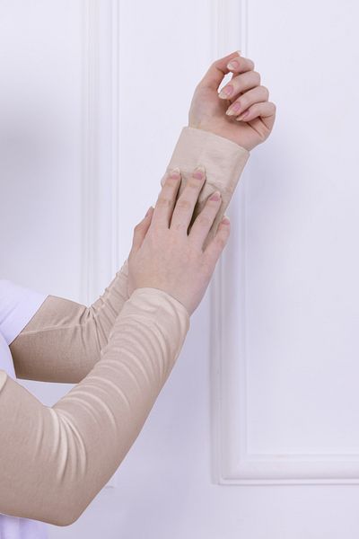 Loggia Lycra Βαμβακερό Μανίκι Ανοιχτό Μπεζ - Πρακτικό Γυναικείο Hijab Μανίκι Προσευχής 1 Ζευγάρι 40cm Viscose Hijab