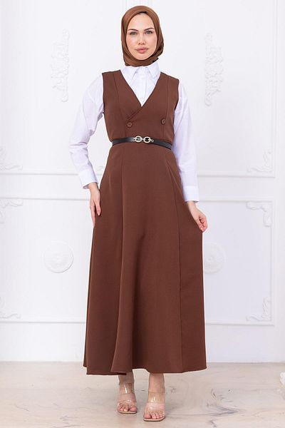 hafsamina Belted Buttoned Gilet Brown Hm2741