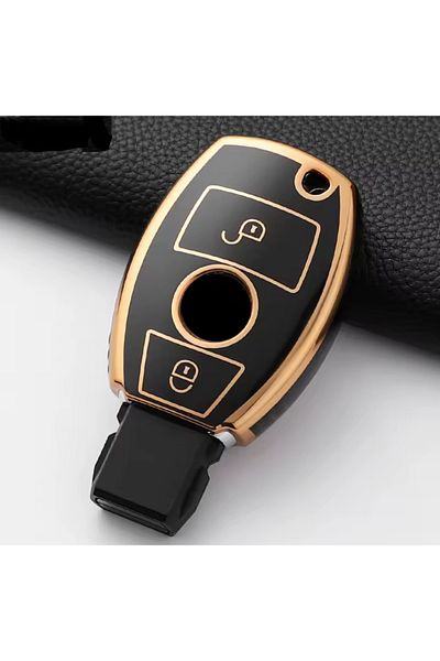 emii auto spare parts Mercedes Compatible Key Case Cover with 2 Keys Model Black/Gold