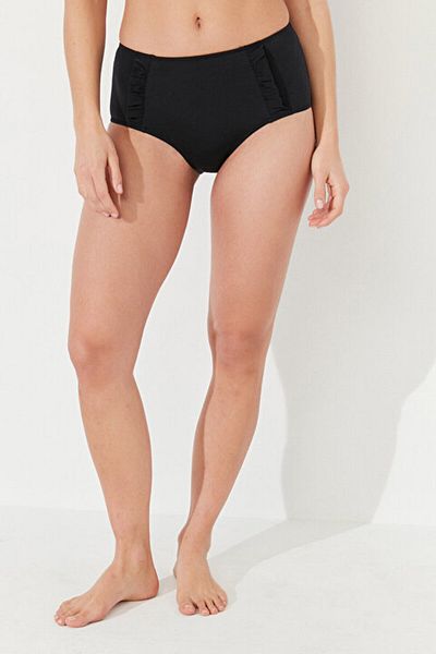 Penti Μαύρο Basic Ruffle Λεπτομερές ψηλόμεσο πάτο μπικίνι