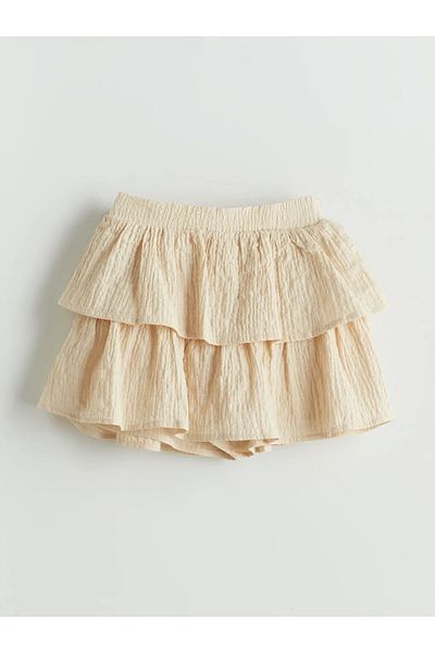 LC Waikiki Lcw Kids Beige Cotton Elastic Waist Krinkle Pleated Girl's Skirt