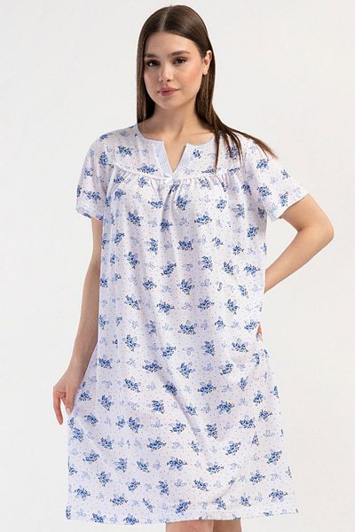 VİENETTA Women's Short Sleeve Blue Nightgown 100% Cotton C0T8N7O161