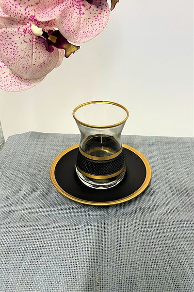 DECOSTYLE İrem Dante Black Decor Handwork 12 Pieces Tea Set 132 Cc
