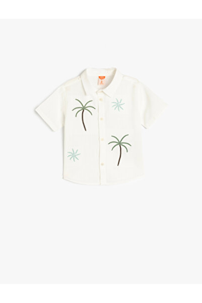 Koton Cotton Short Sleeve Palm Embroidery Detail Shirt