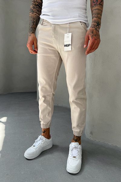 MADZEYMODA Leg Elastic Lycra Denim Fabric Men's Beige Jean Jeans Trousers Ke-436