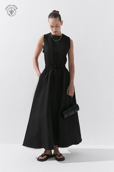 Hooopstore Μαύρη φούστα Lyocell με ελαστική μέση
