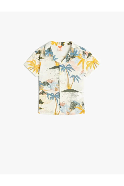 Koton Palm Printed Buttoned Cotton Ecru Baby Boy Shirt 5Smb60057Tw