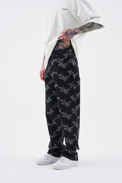 Machinist Men's Flower Patterned Jean Black