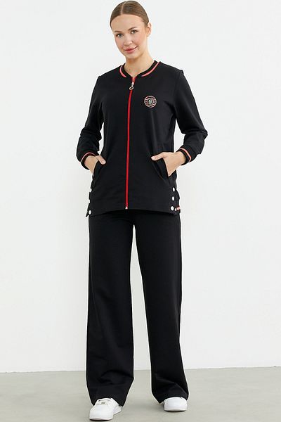 Sementa Snap Detailed Ribbed Tracksuit - Black