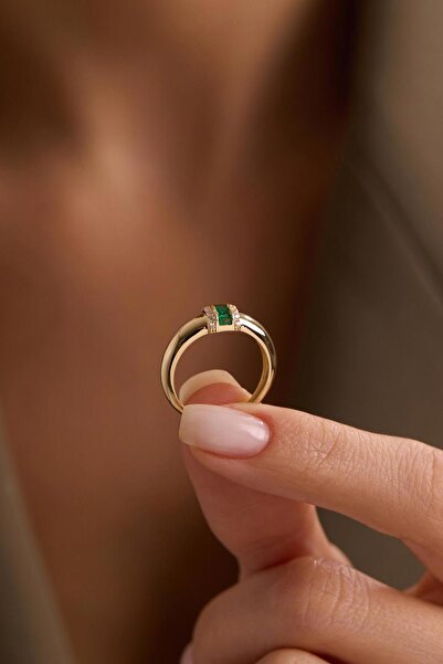 Bayar Gold 14 Ayar Altın Yeşil Taşlı Yüzük