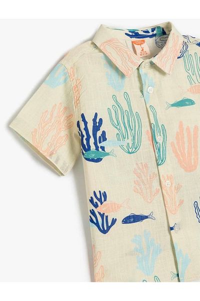 Koton Cotton Single Pocket Patterned Beige Baby Boy Shirt 5Smb60059Tw