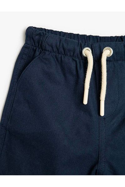 Koton Cotton Pocket Detailed Tie Waist Navy Blue Baby Boy Shorts 5Smb40029Tw