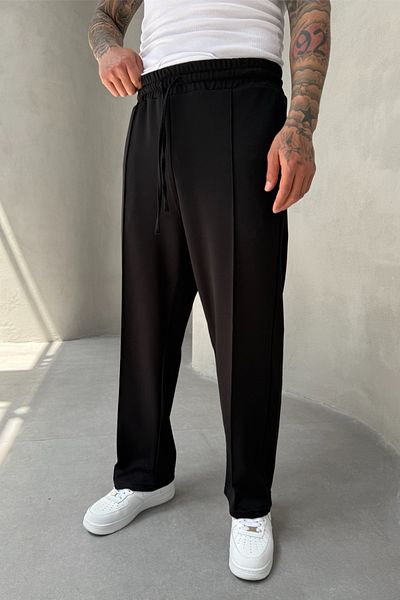 MADZEYMODA Ανδρικό φαρδύ παντελόνι με γρασίδι με λεπτομέρεια Lycra Black Jogger KE-5063