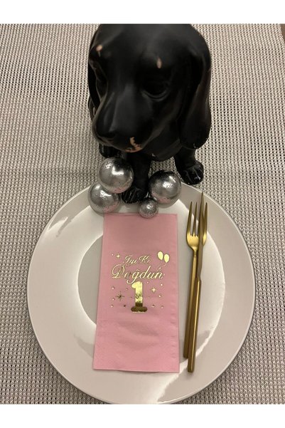 kidspartim Gold Yaldızlı Pembe Bir Yaş İyi Ki Doğdun Garson Katlama Peçete 16...