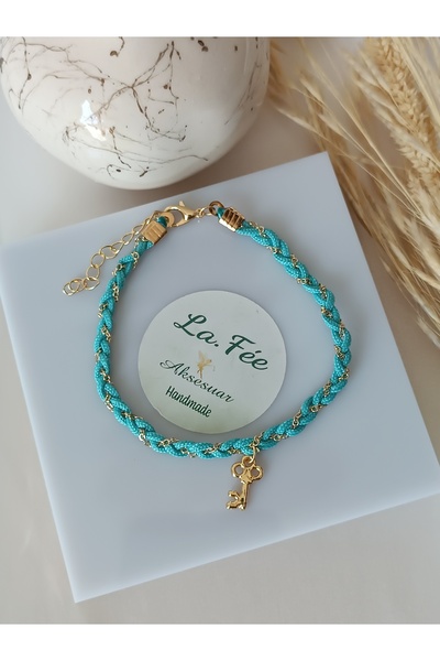 La fee aksesuar Single - Key Lock Special Design Blue Color Handmade Knitted ...