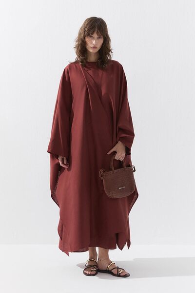 Hooopstore Lyocell Linen Bat Sleeve Long Coral Kimono
