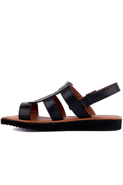 SailLakers - Black Leather Men's Sandals 107-633-547Eva