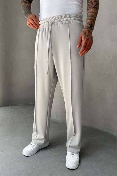 MADZEYMODA Ανδρικό φαρδύ παντελόνι Jogger με λεπτομέρεια Lycra Grey KE-5063