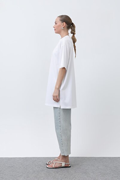 Puane Women's Long Loose Cut Tshirt - 40009Tsh - Ecru